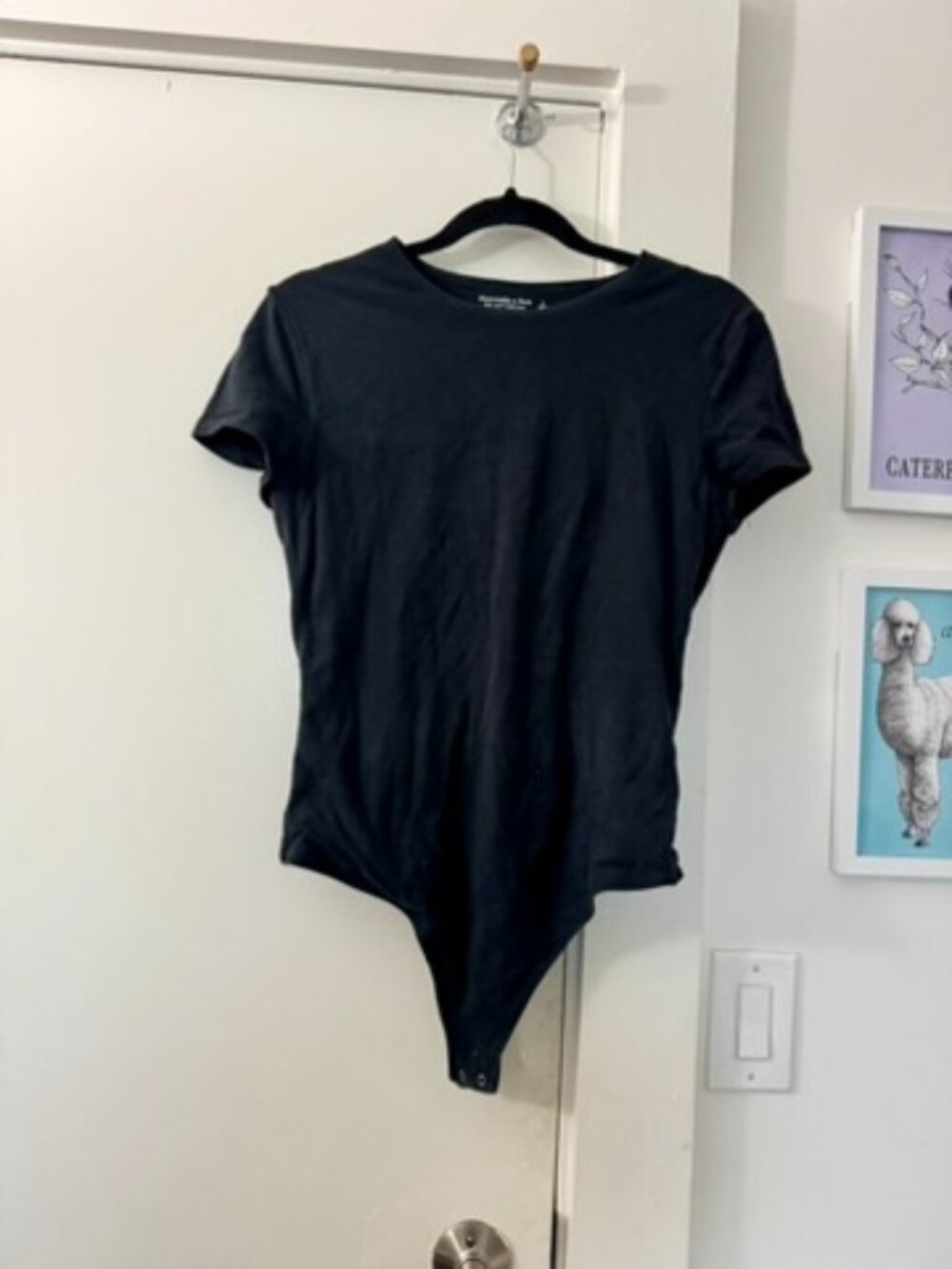Abercrombie & Fitch Black Short Sleeve Crew Neck Bodysuit - Size L